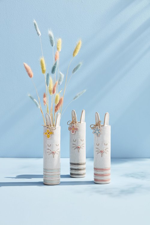 Mud Pie Bunny Stem Vase, Grey; 7" x 2" Dia