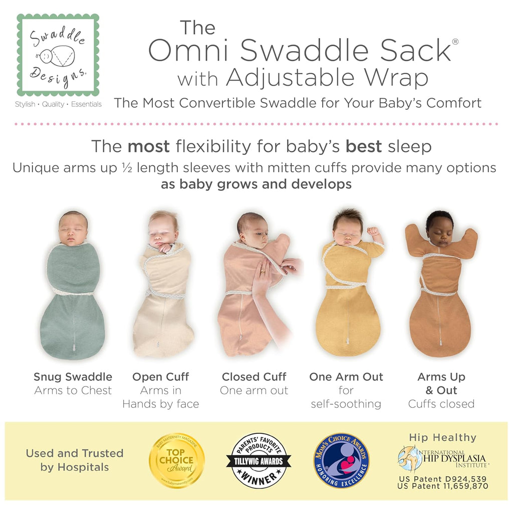 SwaddleDesigns 6-Way Omni Swaddle Sack - Arms Up Design for Newborns | Improves Sleep, Oatmeal, Small (0-3 Months)