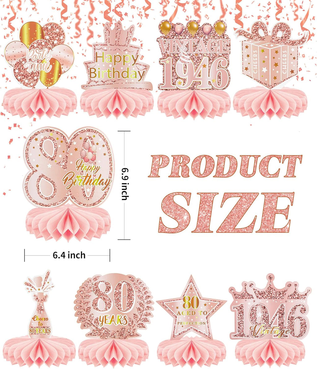 Skiennix 80th Birthday Decorations - Elegant Rose Gold Honeycomb Centerpieces | 9 Pcs Table Toppers for Women