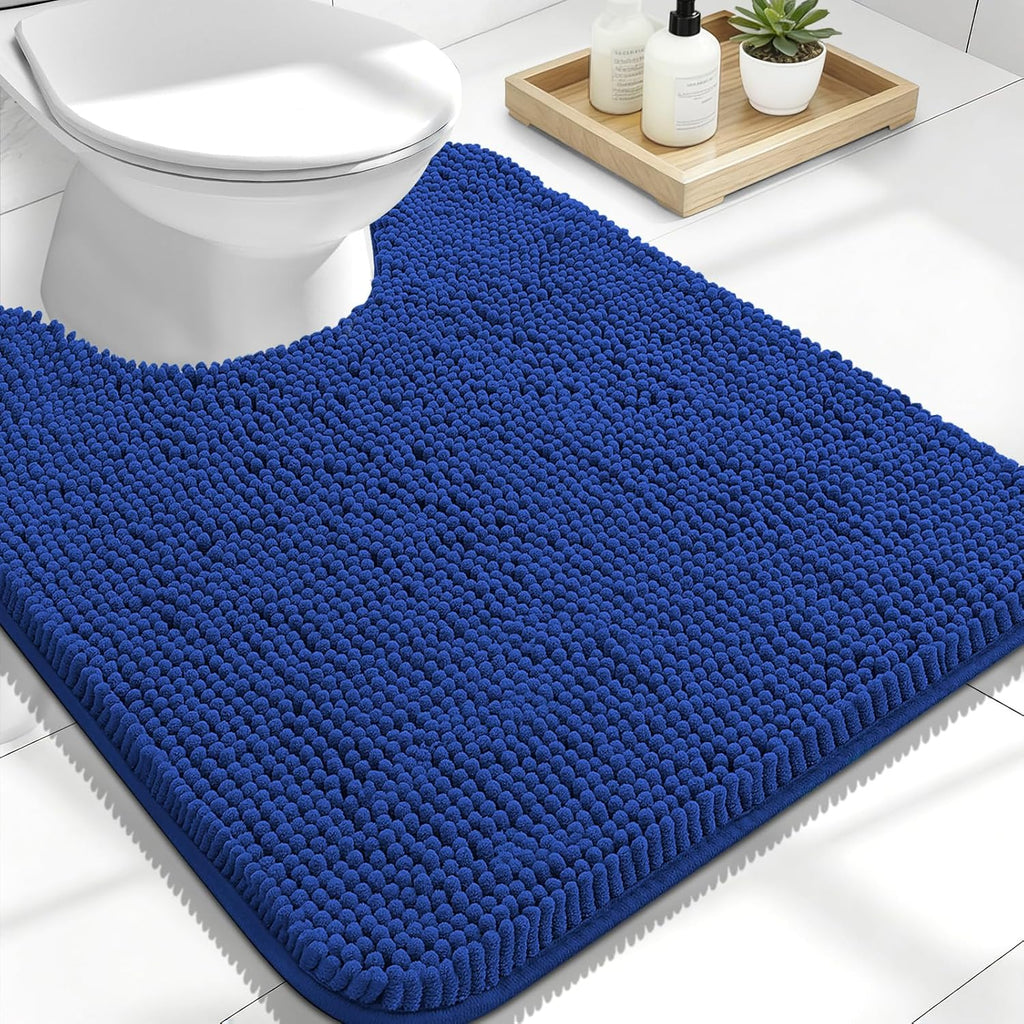 OLANLY U-Shaped Toilet Rug - Extra Soft, Absorbent Chenille Bath Mat | 24x20, Royal Blue, Machine Washable