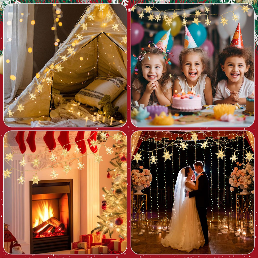 Snowflake Lights, 20 FT 40 LED Battery Operated Christmas Lights with Remote, 8 Modes Timer Waterproof Fairy String Lights Indoor Outdoor Bedroom Room Patio Garden Xmas Tree Decorations (Warm White)
