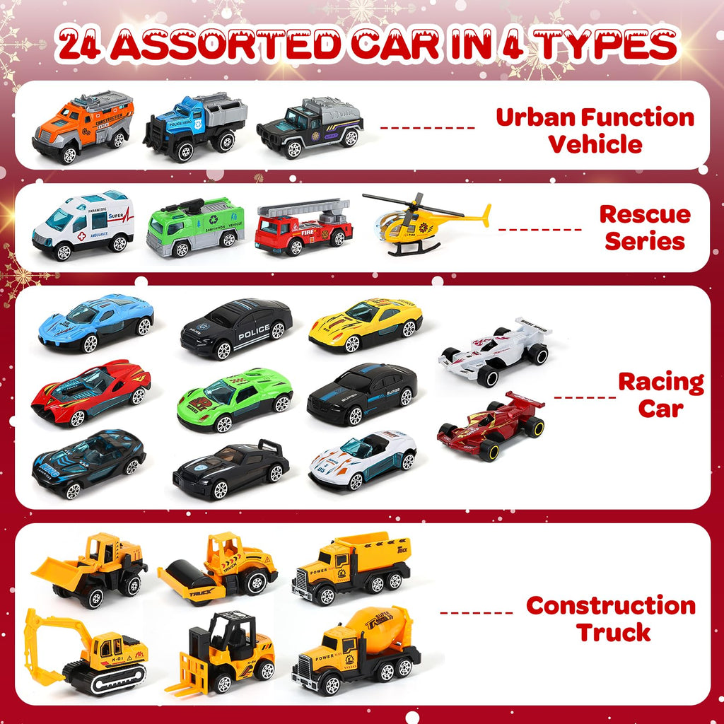 Advent Calendar 2025 for Kids, 24 Days Christmas Countdown Calendar with Die-cast Cars for Toddler Boys, Christmas Advent Calendars Cars Set, Classroom Prizes Xmas Holiday Party Favor Gift for Kids