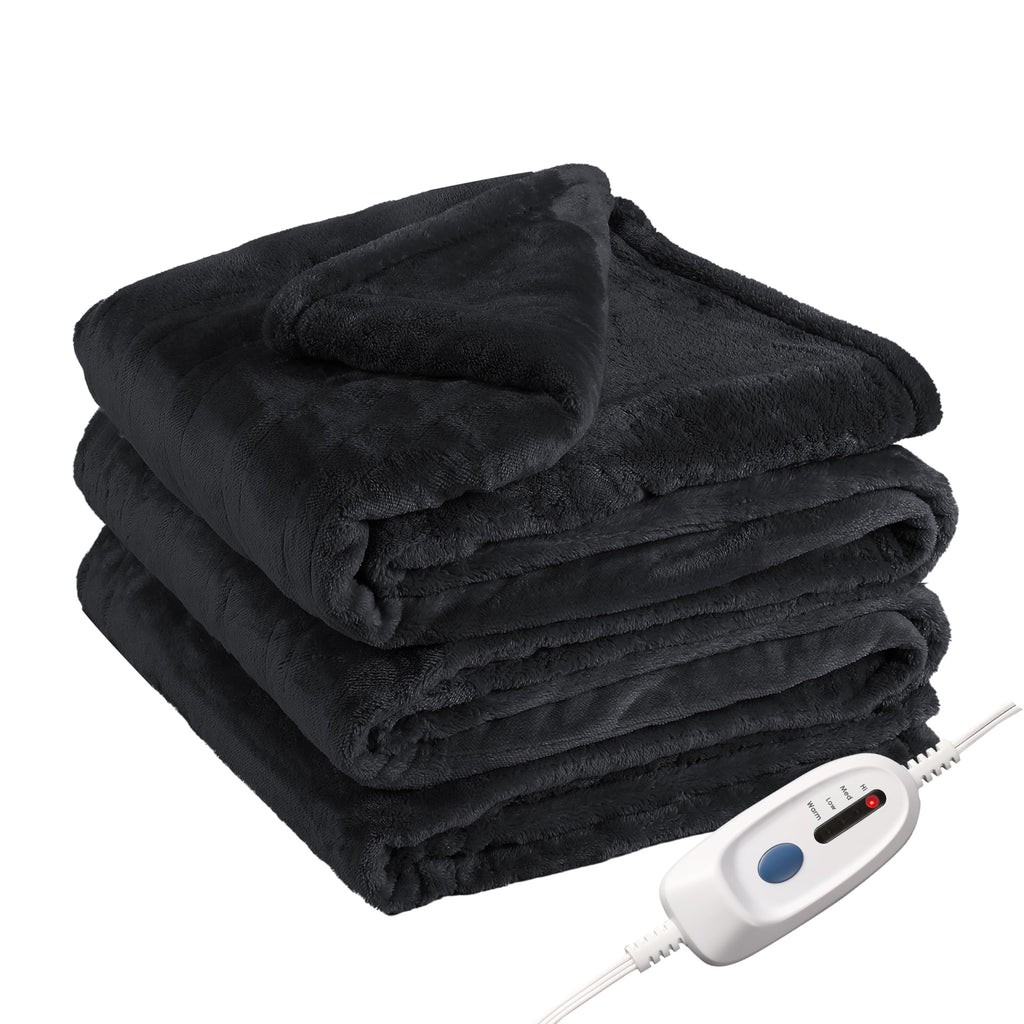 Eydna Electric Heated Blanket Full Size 72"x84",Fast Heating Throw, Soft Plush Microplush for Bed & Couch, 10 Hours Auto Off & 4 Heating Levels, Machine Washable, Gifts for Womens & Family-Black