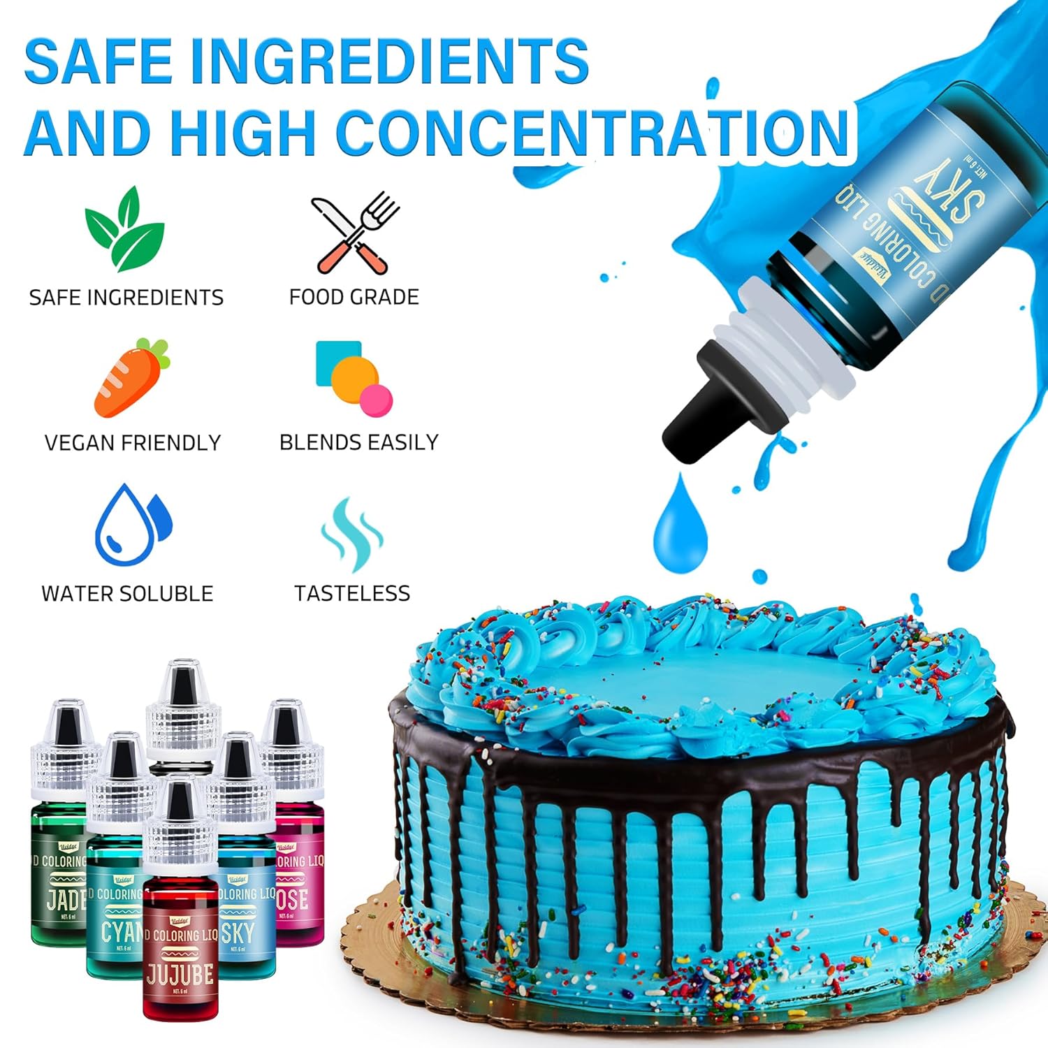Skiennix Food Coloring Set - 42 Vivid Colors for Baking & Cake Decorating | Tasteless Liquid Dye - 0.25 fl. oz. Bottles