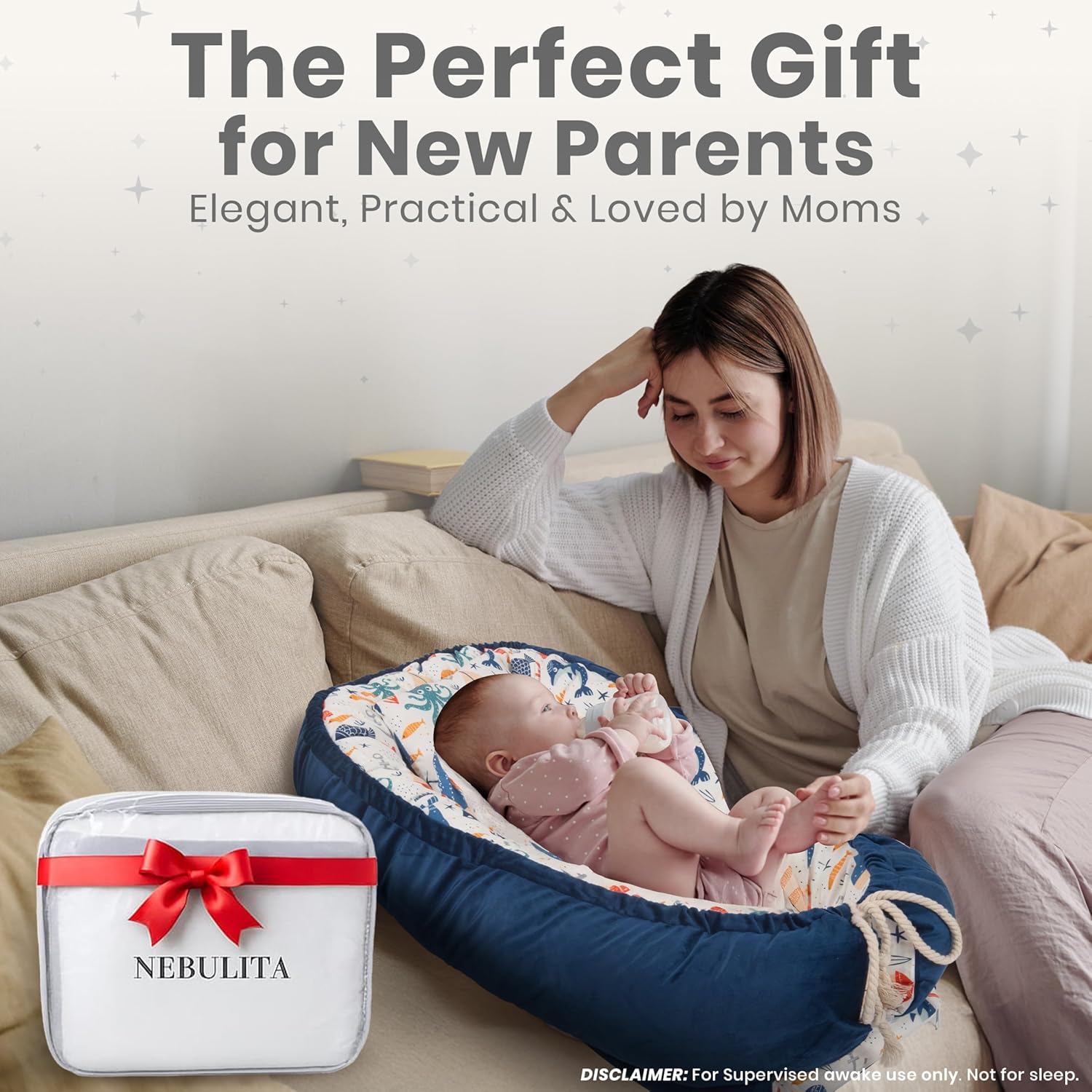 Skiennix Newborn Lounger - Flexible & Portable Infant Support Cushion | Soft 100% Cotton, Multi-Use for Travel & Changing Mat