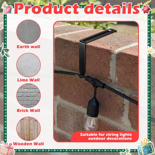 Frienda 12 Pcs Adjustable Outdoor Light String Metal Hooks for 3.2-6 Inch Concrete Wall Cinder Block Fences Hangers Outdoor Light String Hooks No Drill for Concrete Wall Cinder Block and Fence(Black)