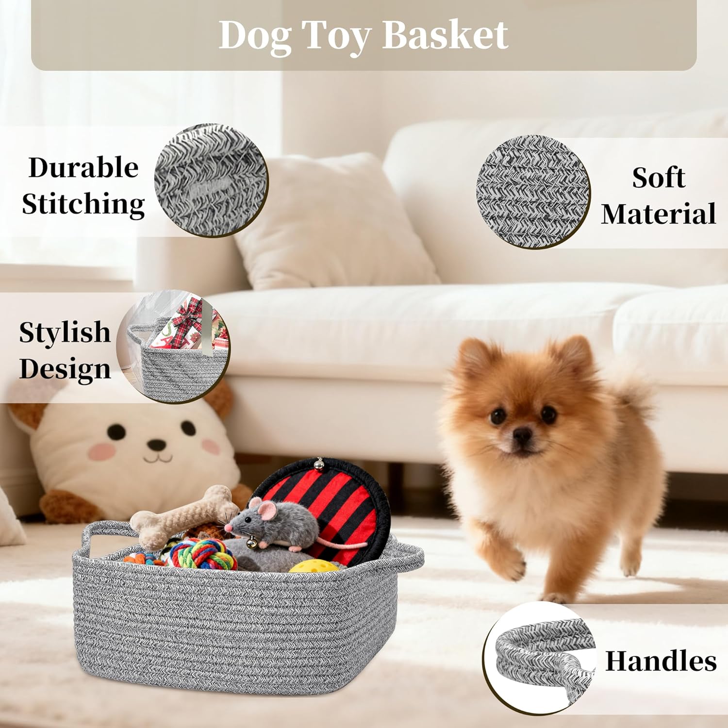 Skiennix Empty Gift Basket for Kids - Stylish Grey Woven Storage Basket | 13 x 10 x 5 Inches