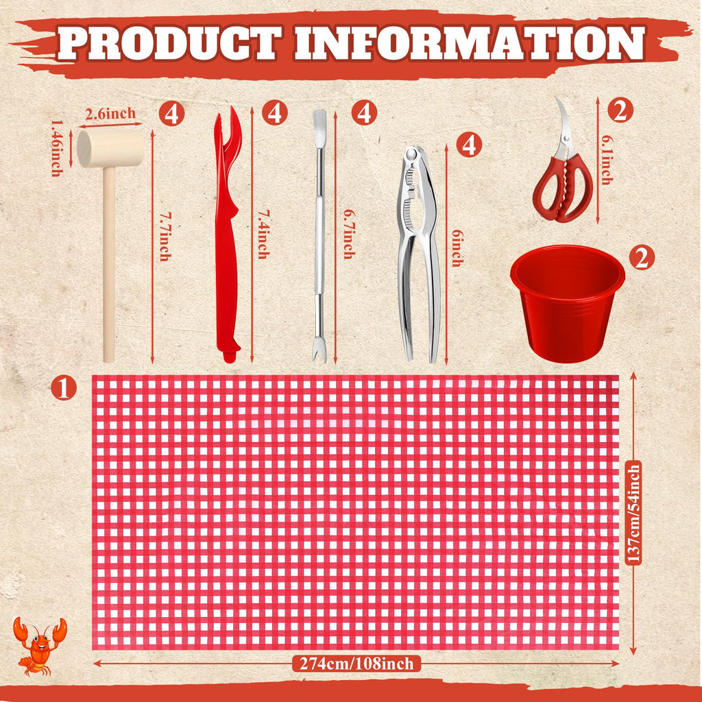 SmoothNovelty 21 Pcs Seafood Tools Set Seafood Boil Party Supplies, Tablecloth Crab Crackers Scissors Lobster Sheller Hammer Shellfish Fork Cracker Plastic Bucket for Lobster Crawfish Food Party