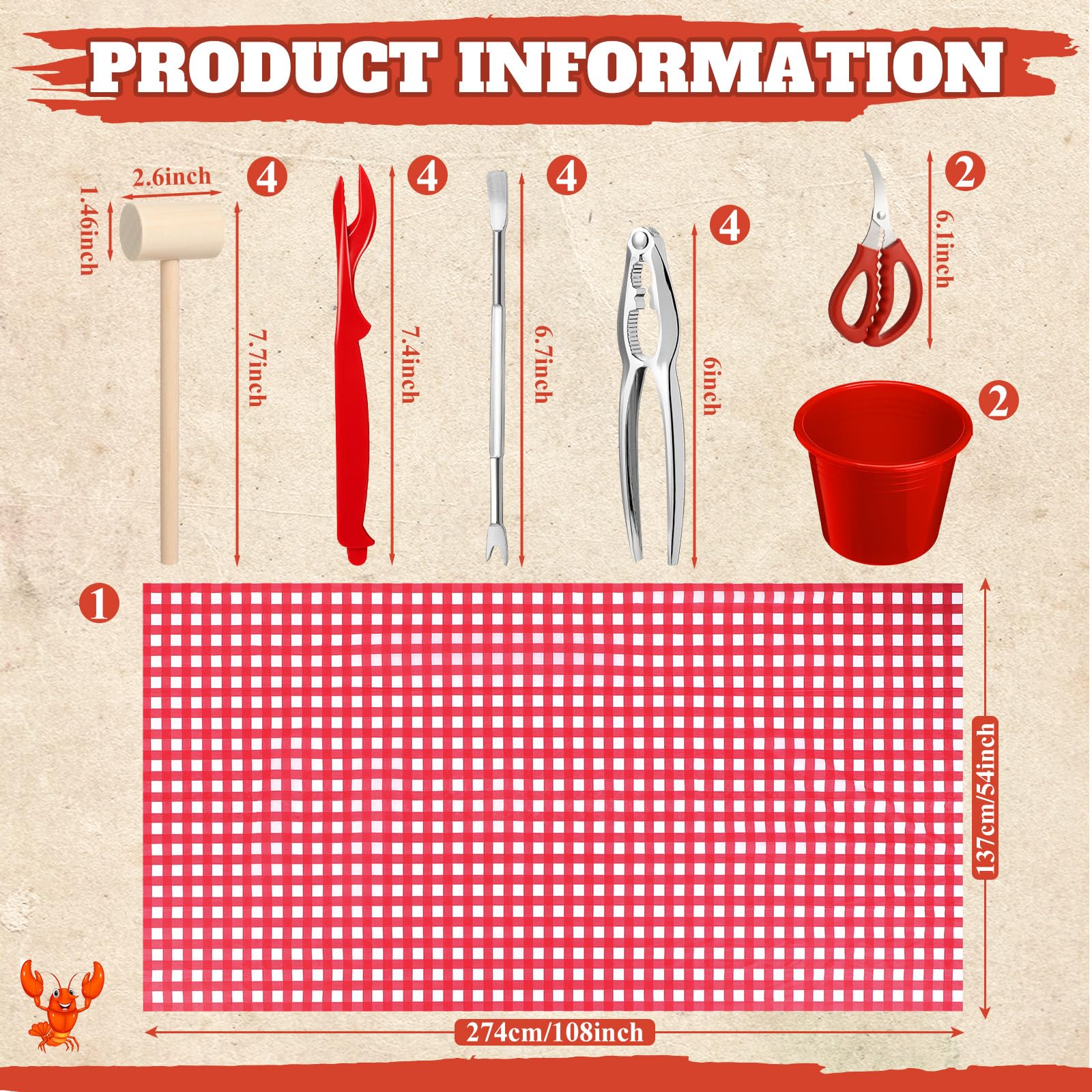 SmoothNovelty 21 Pcs Seafood Tools Set Seafood Boil Party Supplies, Tablecloth Crab Crackers Scissors Lobster Sheller Hammer Shellfish Fork Cracker Plastic Bucket for Lobster Crawfish Food Party