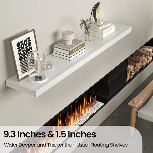 FLYJOE Floating Wall Shelves - 55"W Wooden Display Shelf with Invisible Brackets | White, Ideal for Living Room & Bedroom