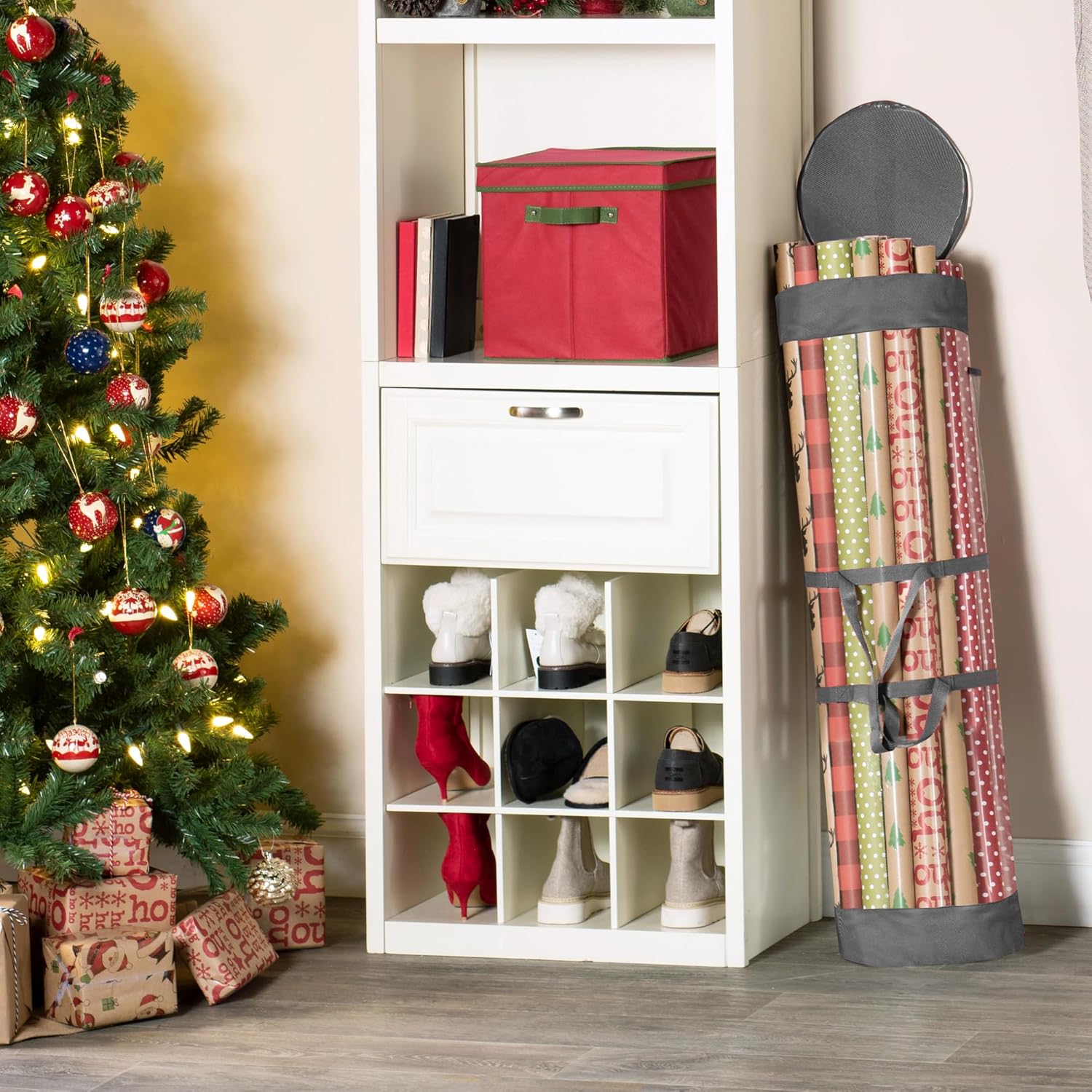 ZOBER Gift Wrap Storage Organizer - 40-Inch Round Wrapping Paper Holder | Durable PVC & 600D Oxford Fabric - Gray