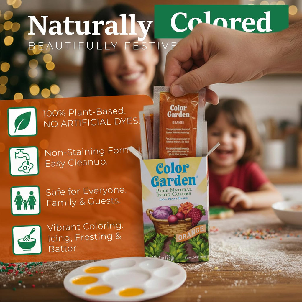 Color Garden Pure Natural Food Coloring - Orange | Plant-Based, Vegan, Non-Toxic Liquid Dye - 5 ct, 1 oz