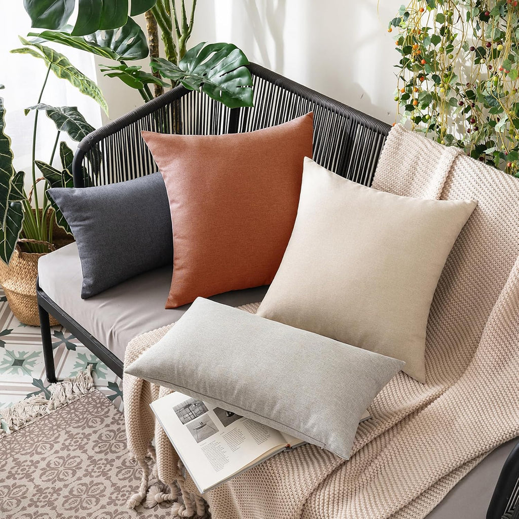 MIULEE Decorative Outdoor Throw Pillow Covers - Waterproof Faux Linen Cushion Cases | 24x24 Inch Rust (Pack of 2)