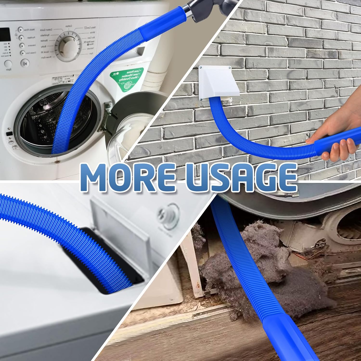 PetOde Dryer Vent Cleaner Kit - 2 Pieces Vacuum Hose Attachment & Lint Brush for Quick Cleaning | Deep Blue