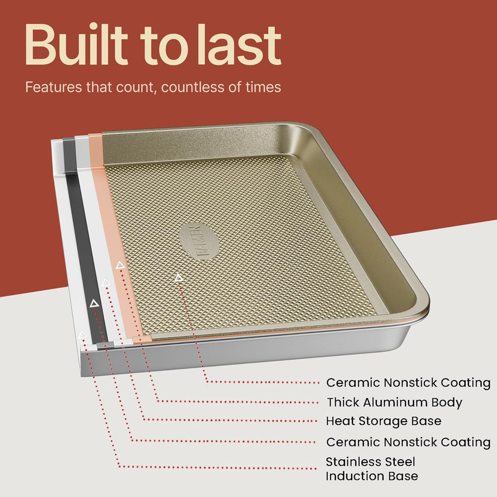 BAKKEN Nonstick Baking Pans - Commercial Grade Carbon Steel Cookie Sheet, 13.58" x 9.65", PFOA Free