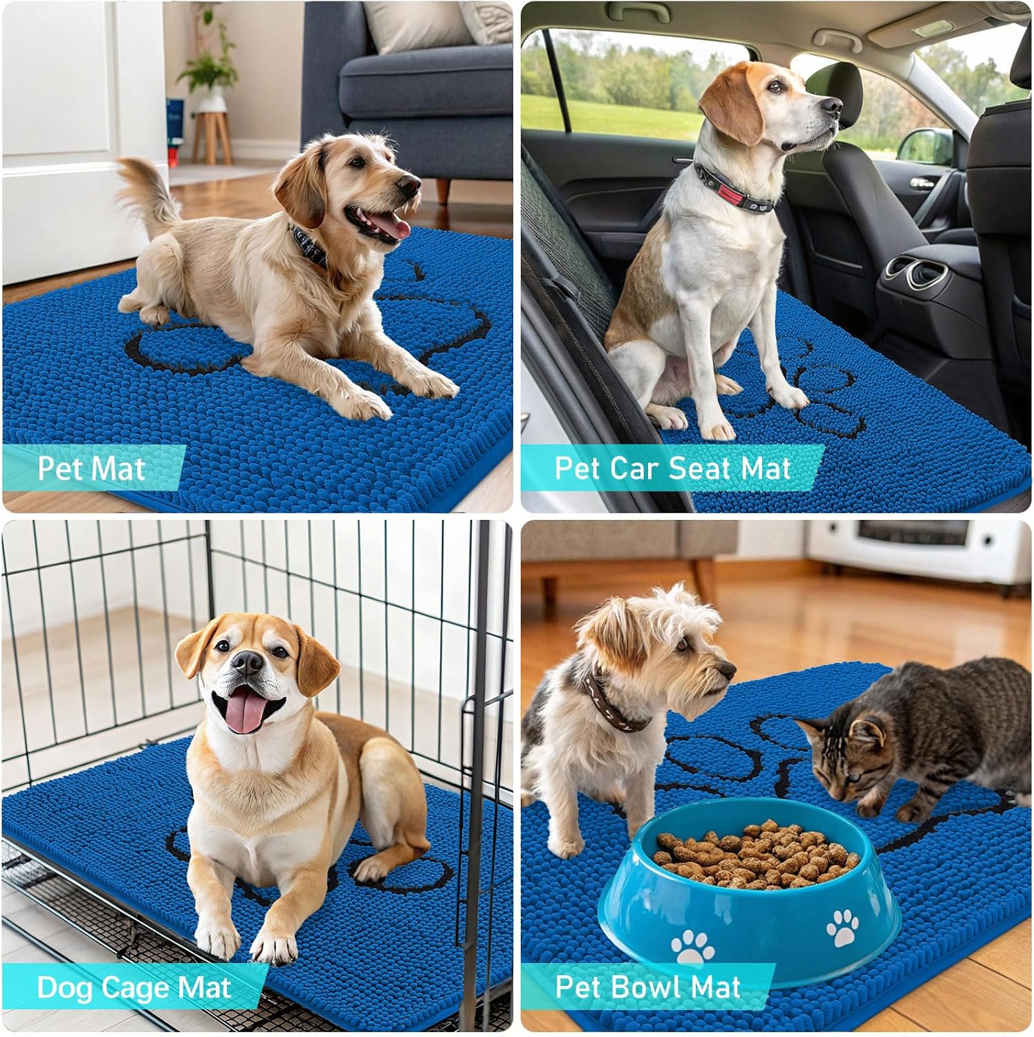 OLANLY Dog Door Mat - Absorbent Muddy Paws Doormat | Non-Slip Chenille, 30x20, Deep Navy Blue