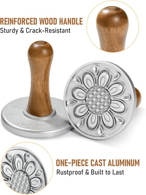HULISEN Cookie Stamps Set - Metal Cookie Press Molds with Wooden Handle for Easy DIY Baking | Gift-Ready Set of 4