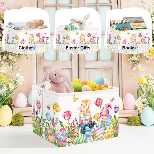 HUUMONSS Easter Rabbit Gnome Laundry Hamper Large Storage Basket Cute Tulip Eggs Collapsible Parents Organizer Kids Toy Clothes Bins for Bedroom, Bathroom, Butterfly, 36L