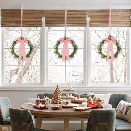 Christmas Bows for Gift Wrapping 8 X 14 Inch Long Velvet Ribbon Bows for Tree Wreath, Garland, Fireplace, Stairs, Mirror, Door, Holiday Crafts Decor, Pack of 4 (Pink)