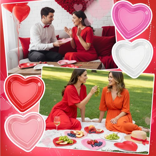 Remerry 200 Pcs Heart Paper Plates Heart Shape Party Plates Wedding Party Supplies Disposable Paper Tableware for Appetizer Lunch Dinner and Dessert (Red,Pink,Rose Pink,White)