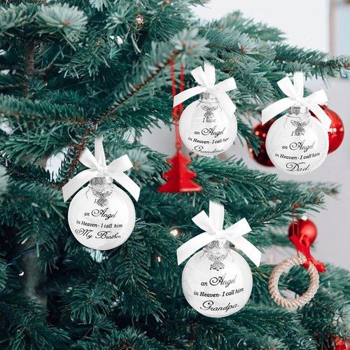 Christmas Memorial Feather Ball Angel Ornament I Have an Angel in Heaven I Call Her Mom Family Memorial Loss of Loved One Hanging Pendant Xmas Tree Décor