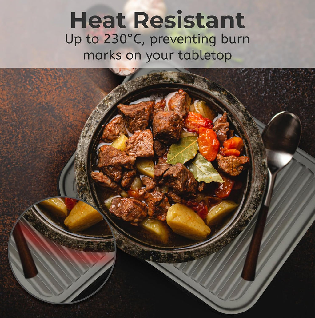 Silicone Trivets | Heat-Resistant Pot Holders for Hot Dishes - 2 Pack (9 x 12 Inch) - Grey Counter Mats