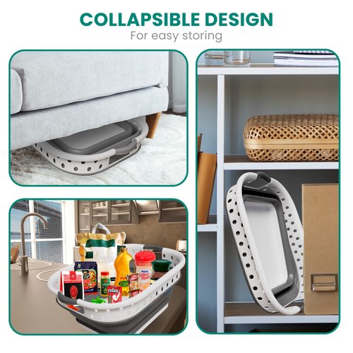 Ideality Shop Collapsible Laundry Baskets - Set of 2 Laundry Hamper 3 Handled Plastic Dirty Clothes Hamper Foldable Laundry Basket