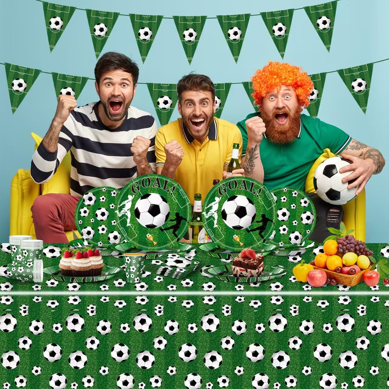 Soccer Birthday Party Decorations Includes Plates Napkins Banner Cups Tablecloth for Soccer Sports Theme Birthday Party Decorations, Serve 20