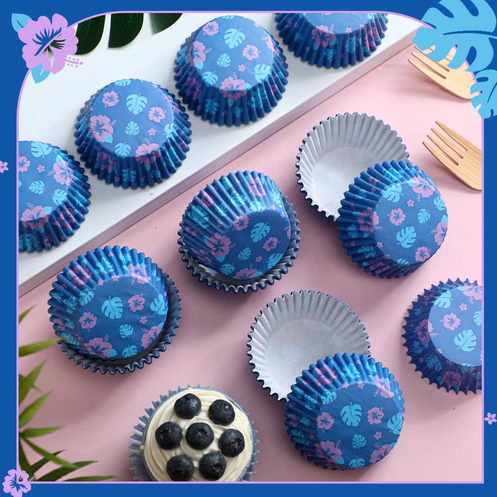 Tioncy 300 Pcs Hawaiian Cupcake Liners Tropical Cartoon Cupcake Liners Flowers and Leaves Tropical Themed Cup Cake Wrappers for Summer Birthday Party Supplies Cake Decoration