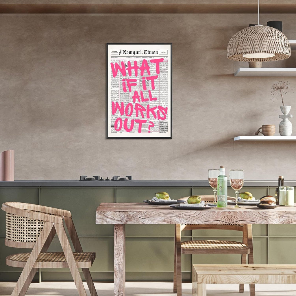 Skiennix Wall Art - Inspirational "What If It All Works Out" Canvas Print | Black & White 16x24in Framed Decor