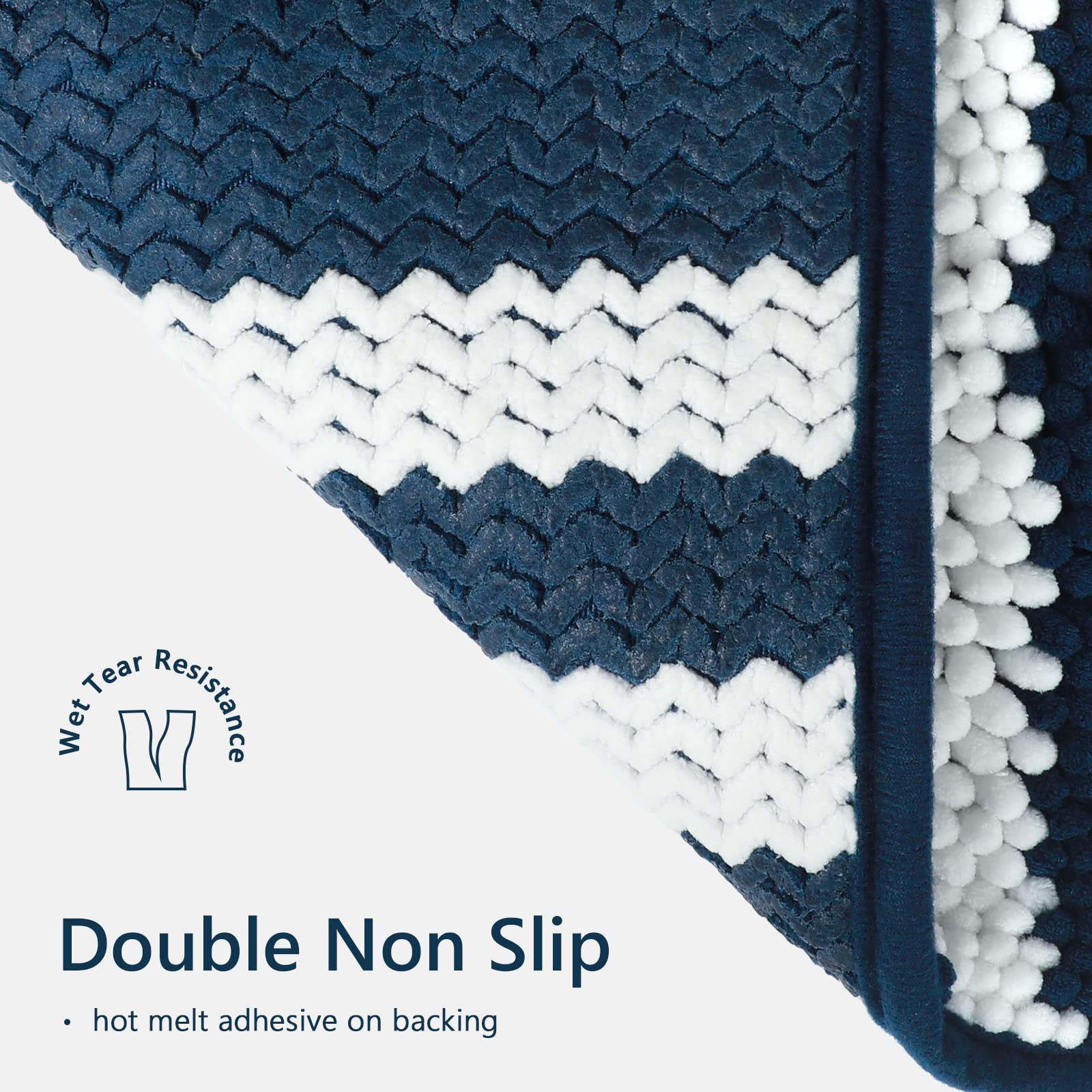 Starryle Bathroom Rugs Set 2 Piece, Extra Soft and Absorbent Fluffy Striped Chenille Bath Mat Rug Set, Non Slip Bathroom Floor Mat, Machine Washable (24" x 35" Plus 16" x 24", Light Blue)