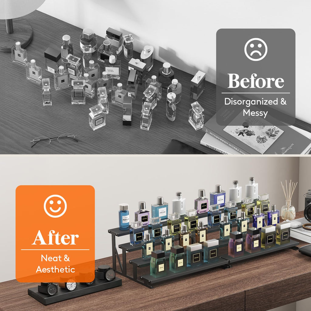 Lifewit Cologne Organizer for Men, Wooden Perfume Cupcake Stand, Display Riser for Fragrance, Aftershave, Makeup for Vanity, Bedroom, Bathroom Countertop Storage, Black, 35 cm/13.9", 1 Pcs