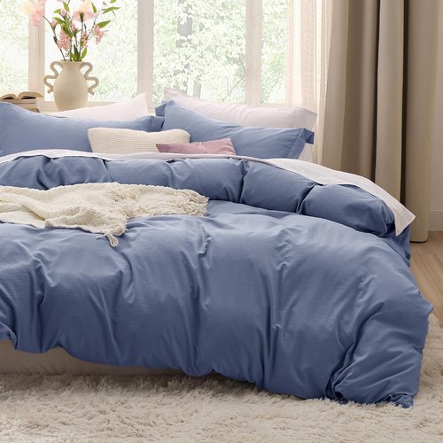 Bedsure Duvet Cover Set - Slate Blue, Full Size, 3 Pieces, Extra Soft Cotton-Like Polyester, Zipper Closure