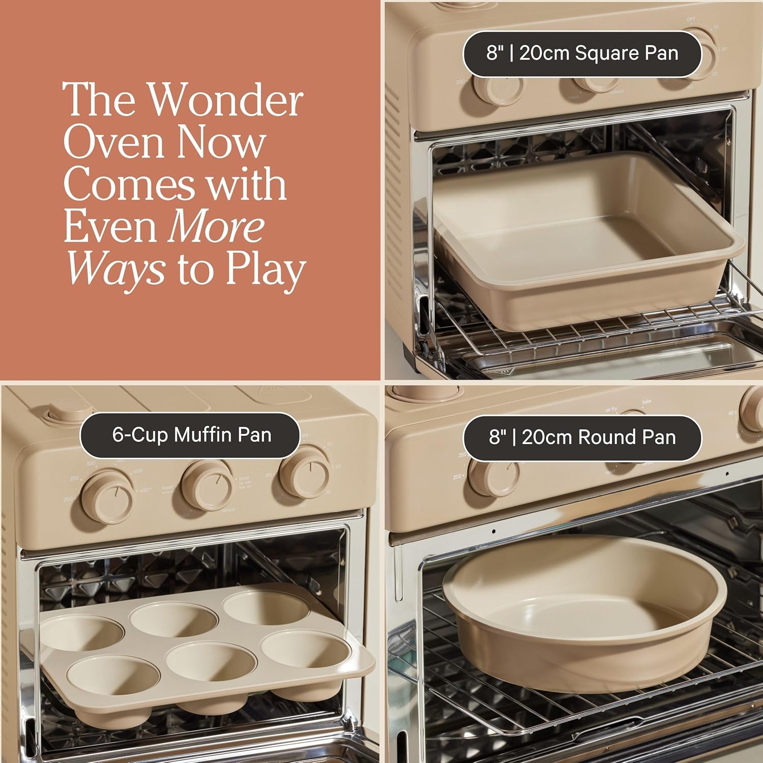 Our Place Wonder Oven - 6-in-1 Air Fryer & Toaster Oven with Steam Infusion | Nonstick Ceramic Bakeware Set (Round, Square & Muffin Pan)