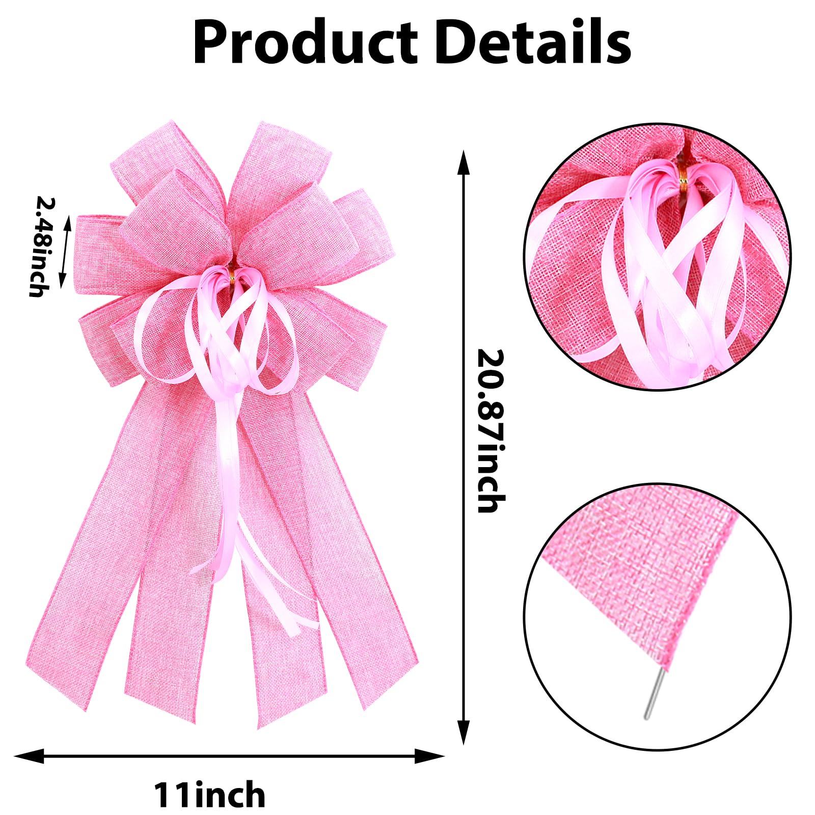 Anshome Large Pink Burlap Easter Wreath Bow, Spring Decorative Bow with String, 11.42 x 20.87 Inches