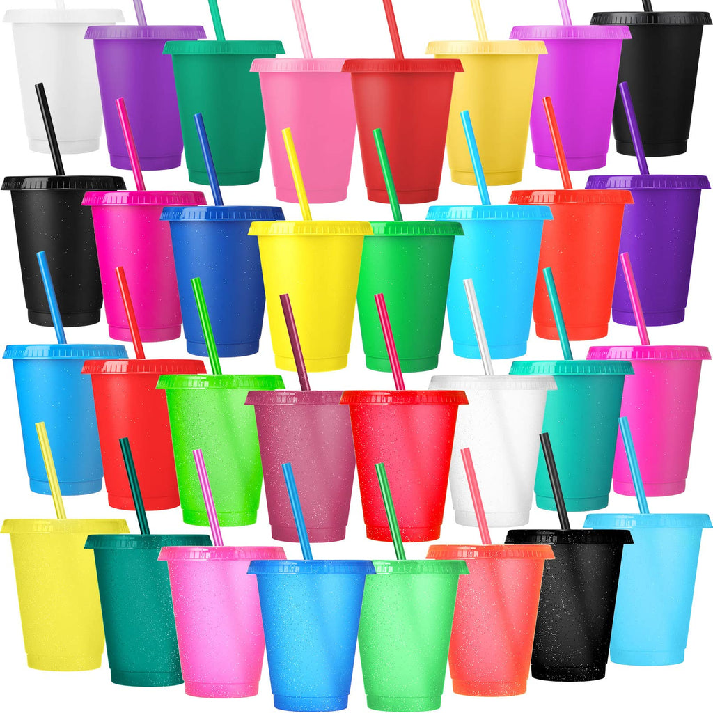 Sieral 60 Pack Cups with Lids and Straws Kids Tumbler with Straw Reusable Water Bottle Iced Coffee Travel Mug Adults Plastic Cups for Parties 16 oz (Vivid Colors)