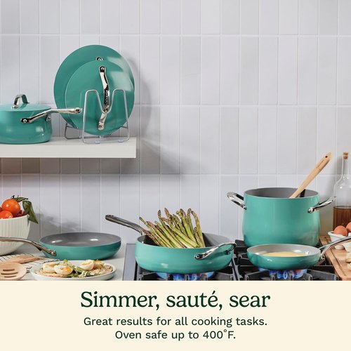 Cuisinart 12-Piece Nonstick Ceramic Cookware Set - Even Heat Cooking, Dishwasher Safe, Teal