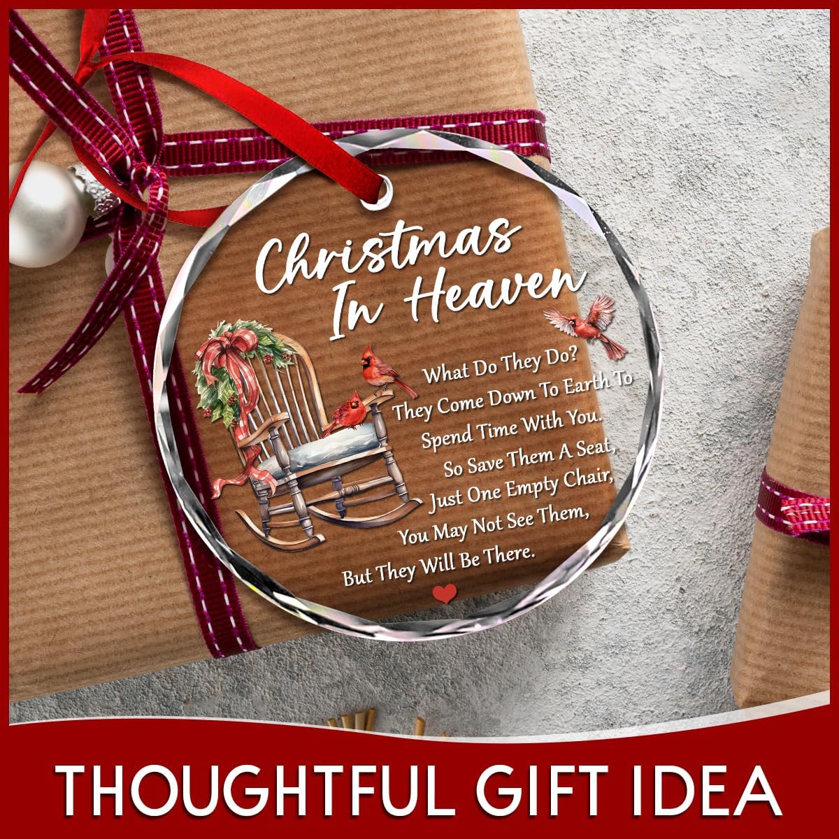 Regine Switzerland Christmas Glass Ornaments - Memorial Gifts for Loved Ones | Heaven Ornament with Empty Chair