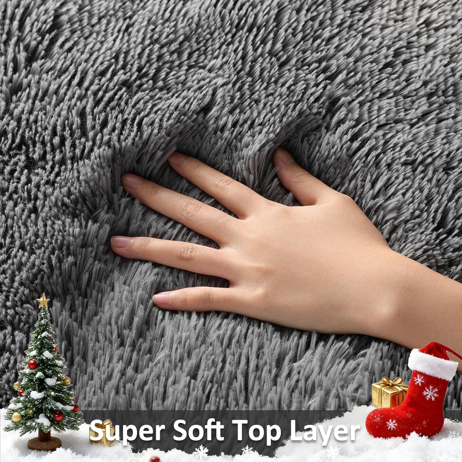 Ophanie Area Rugs - Large 9x12 Grey Shag Carpet | Soft Thick Indoor Rug for Living Room & Nursery