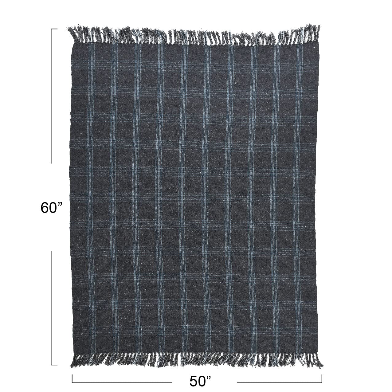 Creative Co-Op Recycled Cotton Blend Throw Blanket with Fringe, Grey Plaid