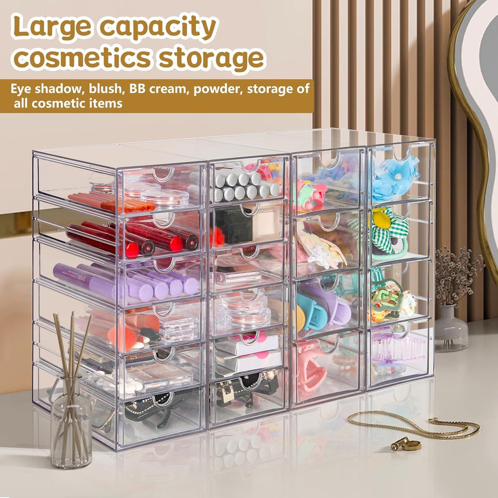 VZKAH Acrylic Organizer - 20 Drawer Desk Storage Solution | Clear Makeup & Craft Organizer