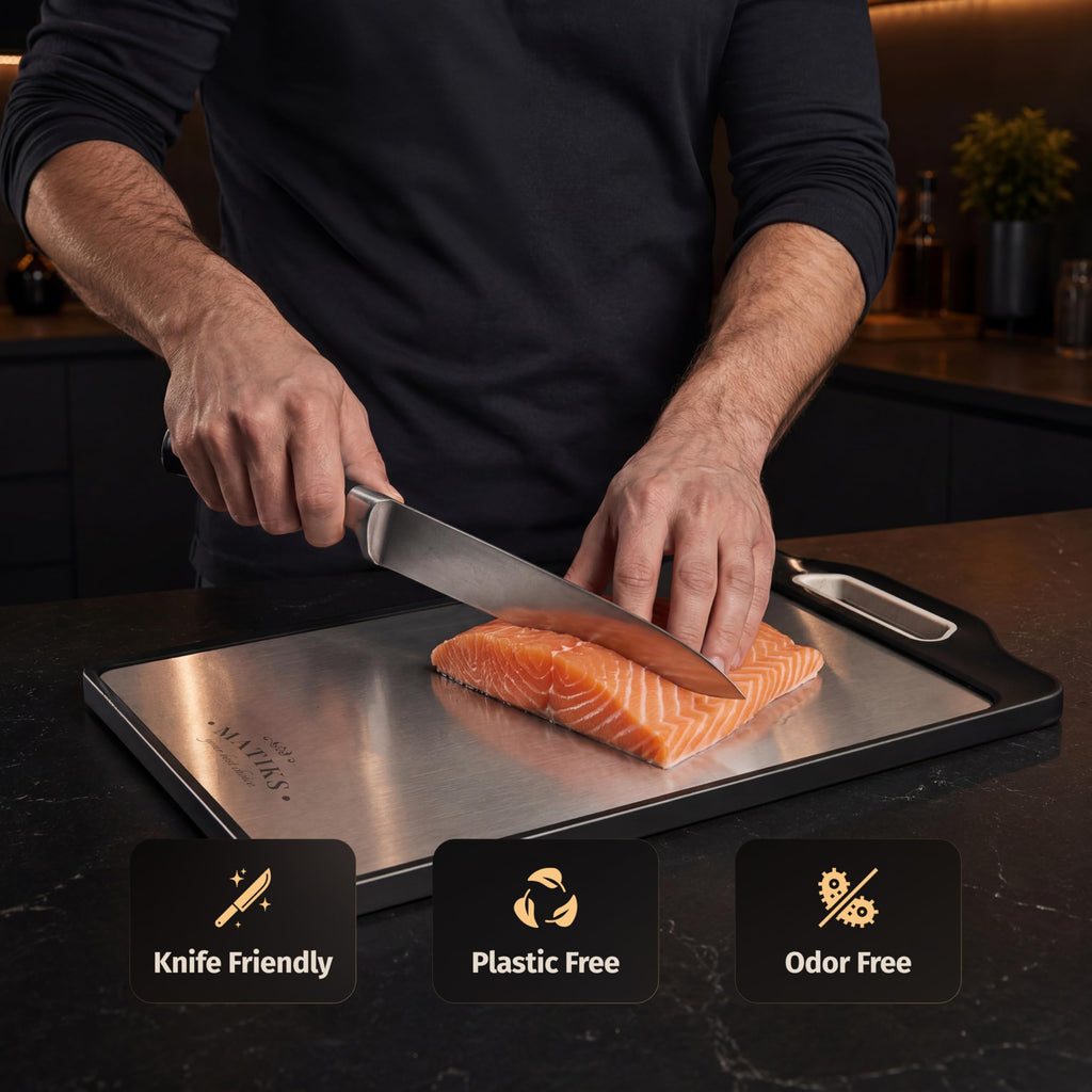 Matiks 316 Stainless Steel Cutting Board Set Double Sided, Dishwasher Safe - 11th Wedding Anniversary Steel Gift - Housewarming Gifts New Home Kitchen - First Home Cooking Gift for Men, Women, Couples