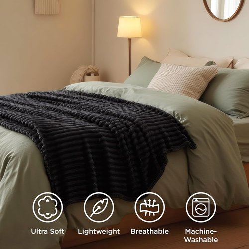 Bedsure GentleSoft Twin XL Blanket - Cozy Black Fleece Throw for Couch, 66x90 Inches