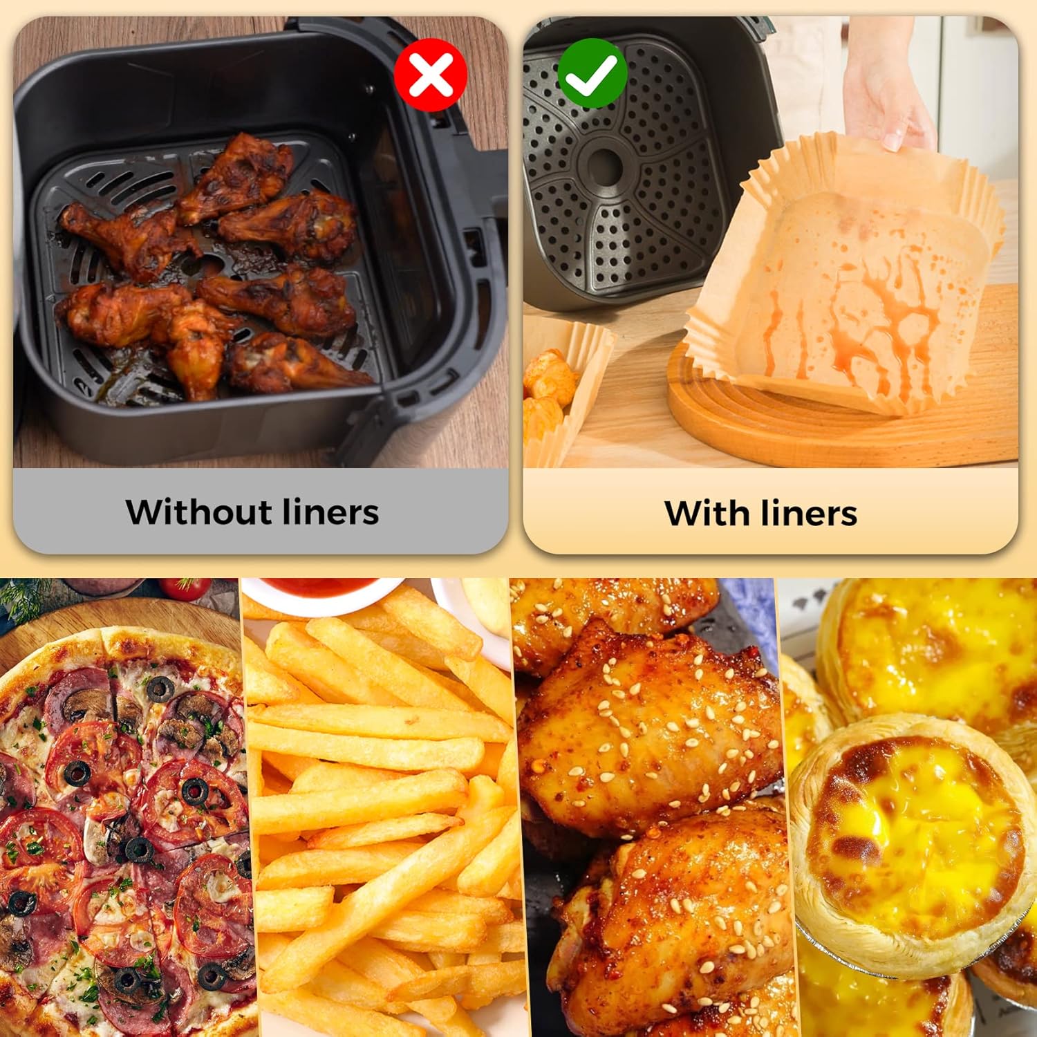 Air Fryer Liners - 200 Pcs Unbleached Parchment Paper, Non-Stick & Waterproof for 5-8 QT Baskets