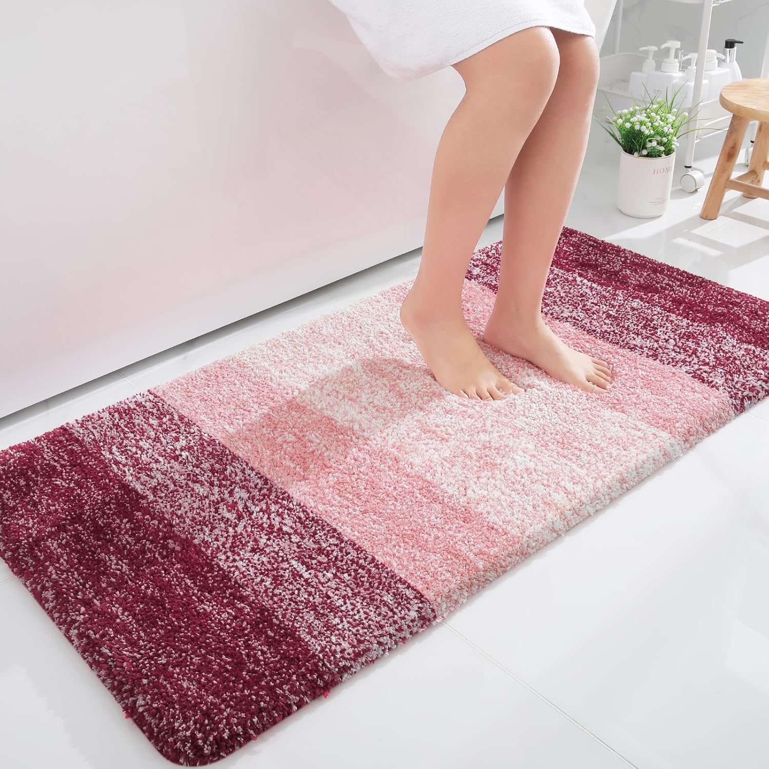 OLANLY Large Bathroom Rugs - Extra Soft Microfiber Mat | Quick Dry, Machine Washable, 40x24, Red
