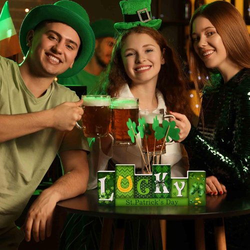 Reversible Wooden Love & Lucky Sign, Valentine’s Day and St. Patrick’s Day Double-Sided Tabletop Décor Centerpiece