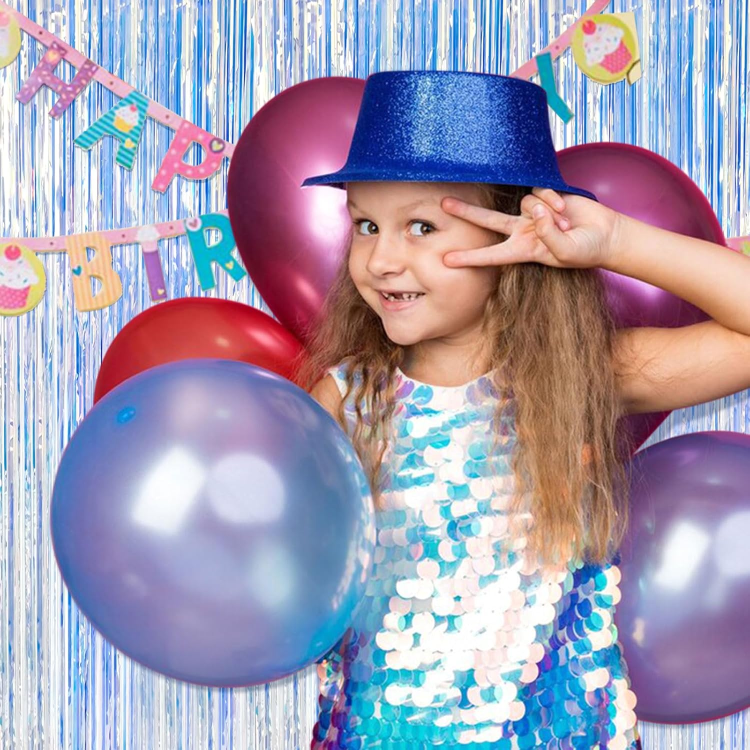 Skiennix Iridescent Tinsel Curtain Backdrop - 10 Pack for Birthday & Graduation Parties | Pink Theme