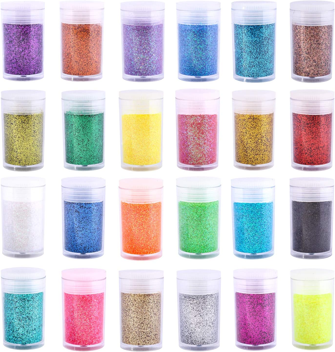 Skiennix Extra Fine Glitter Set - 24 Vibrant Colors for Nail Art, Makeup & Crafts | 8g Shaker