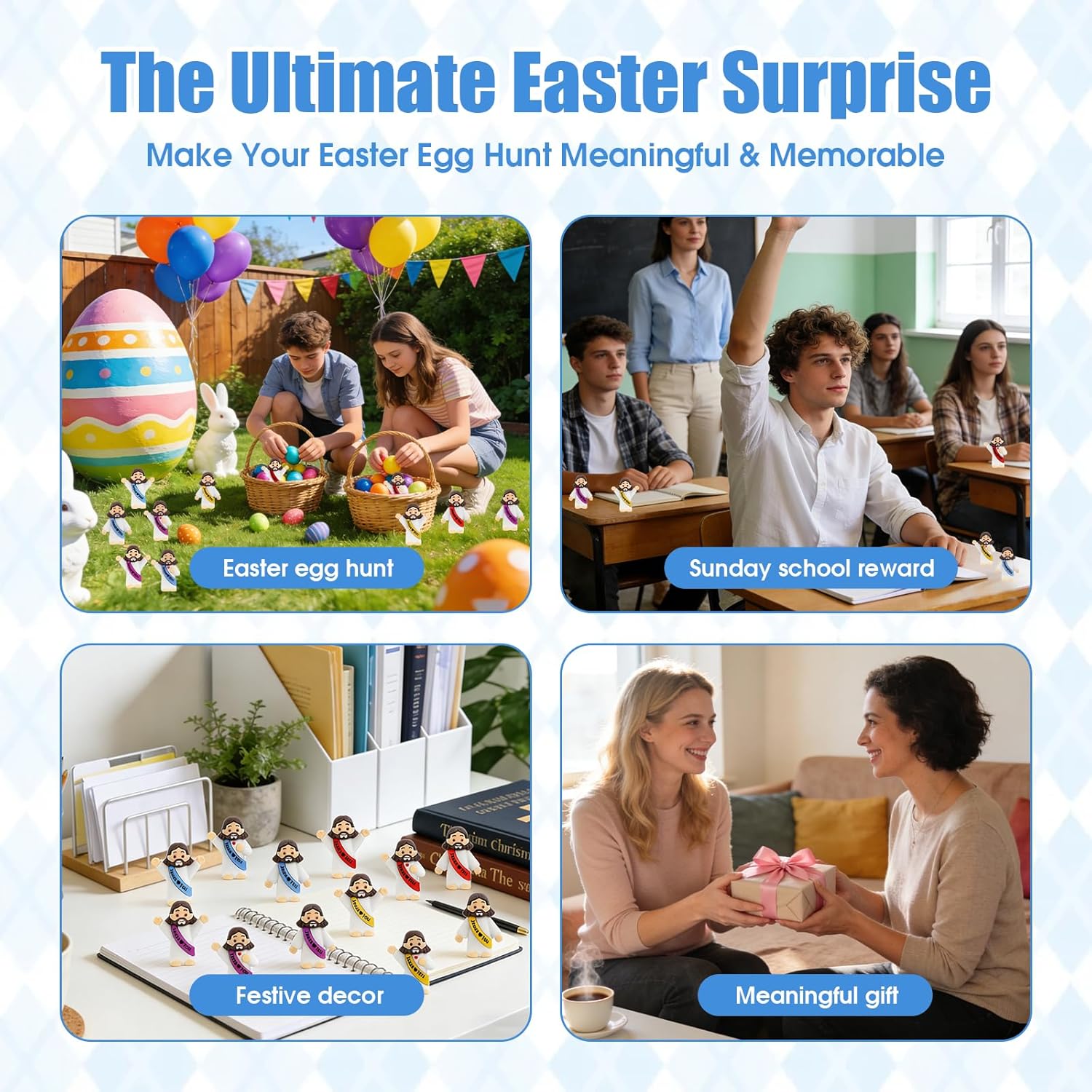 Mini Jesus Figurines by [Brand Name] - 40 Pcs Bulk Set for Easter Egg Stuffers & Religious Gifts | 4 Colors & 3 Poses