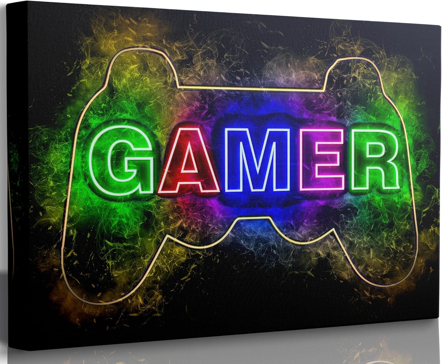 Skiennix Cool Gaming Canvas Wall Art - Colorful Neon Gamepad Poster for Teen Boys Room | 12 x 16 Inch